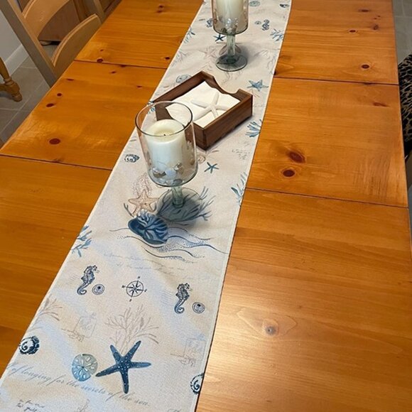 NEW  Nautical Coastal Table Runner 13x72 Inch Marine Theme Ocean - Picture 3 of 7